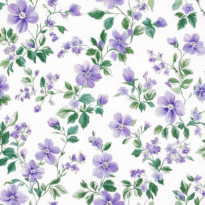 Girls Adults Purple Vintage Botanical Flowers Bedding Set King Size, 5-Piece Flowers Leaves Comforter Set, 1 Comforter (104" x 90"), 2 Pillowcases, 1 Fitted Sheet, 1 Flat Sheet