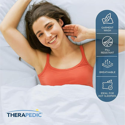Therapedic 100% Egyptian Cotton California King 6-Piece Sheet Set –Naturally Cooling & Breathable Sateen, Preshrunk Garment Wash,16"Deep Pocket Fitted Sheet,Bonus Pillowcases,Soft & Durable-Light Blue