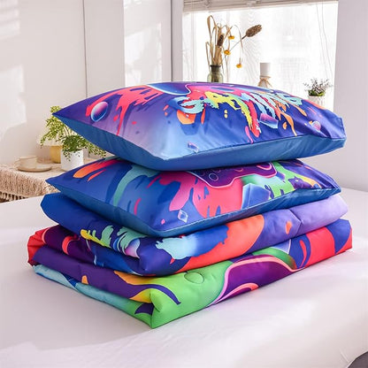 Aimuan Gamer Gaming Bedding Sets 3D Gamepad Comforter Sets for Boys Games Console Action Buttons Novelty Colorful Game Controller Modern Room Decor Home Quilt Set (Queen, Purple)