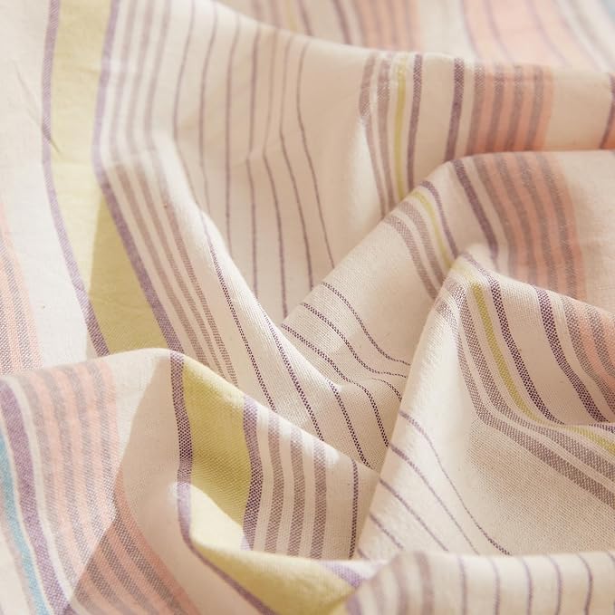 EAVD Striped Comforter Set Full Multi-Color Striped Bedding Comforter Set 3 Pieces Farmhouse Geometric Bedding Set with 2 Pillowcases for All-Season Soft Fluffy Lightweight