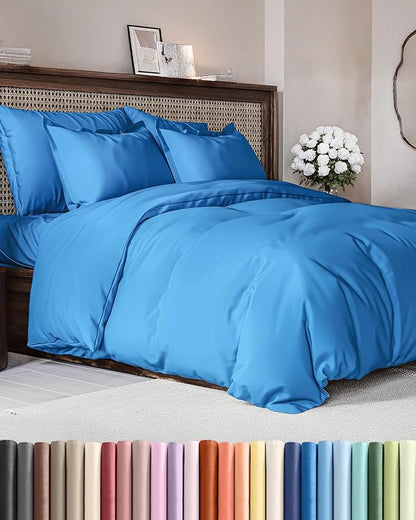 Duvet Cover Cal King Size Set - Extra Soft Cal King Duvet Cover 104" x 98" with 2 Pillow Shams - Hotel Luxury, Easy Care & Fade Free w/ Zipper Closures & Ties - Comfy, Cozy & Breathable (Royal Blue)