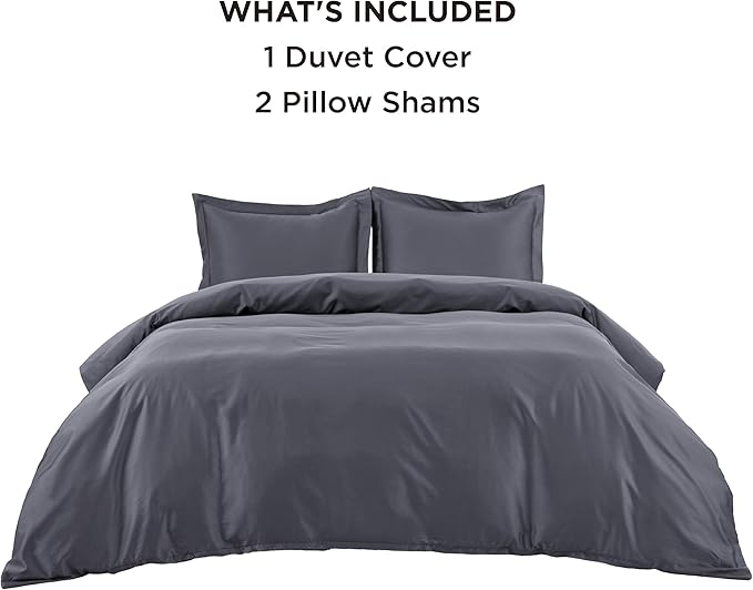 Bedsure Cooling Duvet Cover Queen Size - Moisture Wicking and Silky Eucalyptus Lyocell Cotton Hybrid Comforter Cover Set for Hot Sleeper - Buttery Soft and Breathable, Cooling Bedding Set, Dark Grey