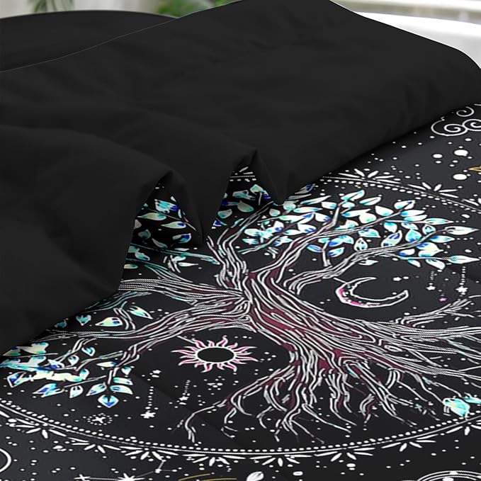 Comforter Set King Size, Trippy Hippie Tree of Life 7 Pcs Bedding for Kids and Adults, Sun and Moon Bohemian Bed Sheet Sets with Fitted Sheet 2 Pillowcase & 2 Sham for Bedroom Bed Decor