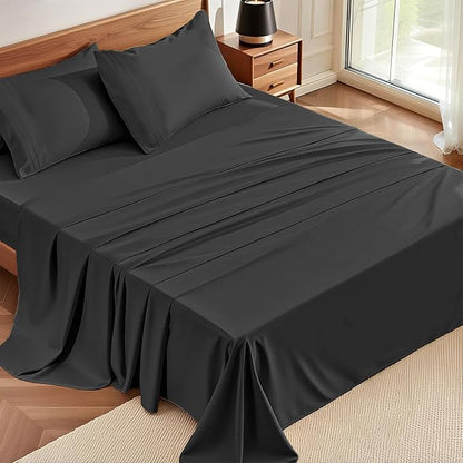 ClevaHome Queen Sheet Set, 4-Piece Bed Sheets for Queen Size Bed, Lightweight & Super Soft Easy Care Microfiber– Shrinkage & Fade Resistant Bedding Set with 14'' Deep Pockets (Black)