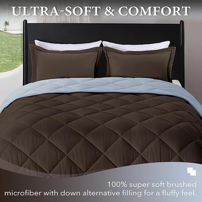 downluxe Twin Comforter Set - Brown and Blue Twin Comforter, Soft Bedding Sets for All Seasons -2 Pieces - 1 Comforter (66"x92") and 1 Pillow Sham(20"x26")