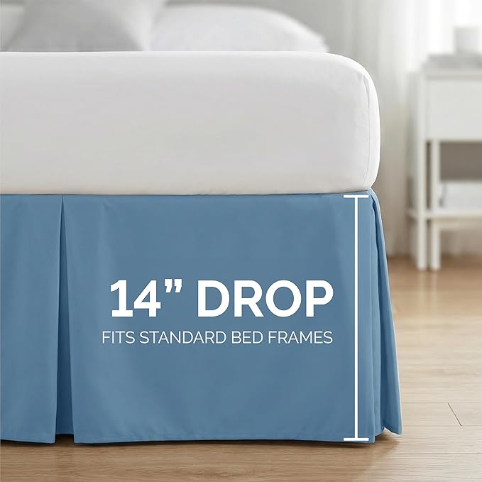 Southshore Fine Living, Inc. Hotel Quality Twin Bed Skirt - 15" Drop, Elegant Pleated Design, Premium Dust Ruffle/Twin Size Bed Skirt, Easy Care, Luxury Bed Skirt Twin Size, Coronet Blue