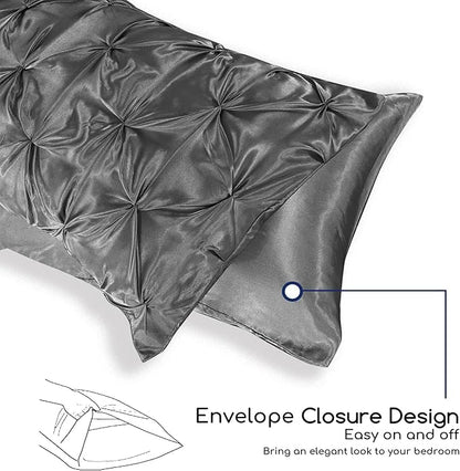 MR&HM Satin Comforter Set Oversized Queen, 7 Piece Bed in a Bag, Silky Soft All Season Bed Set, Luxury Pinch Pleat Bedding Set with Comforter, Sheets, Pillowcases & Shams, Dark Grey