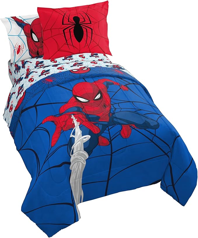 Jay Franco Marvel Spiderman Webtastic 7 Piece Full Size Bed Set - Includes Reversible Comforter & Sheet Set - Super Soft Kids Bedding Fade Resistant Microfiber (Official Marvel Product)