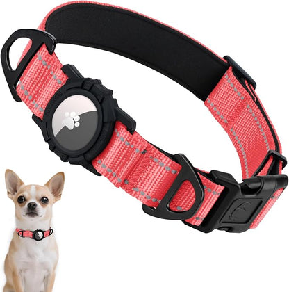 Taglory AirTag Dog Collar with Waterproof Holder for Puppy, Baby Pink, XS | Reflective for Night Walks & Low-Light Safety, Track Your Pup Peace of Mind, Adjustable Soft Padded, No More Dangling Tags