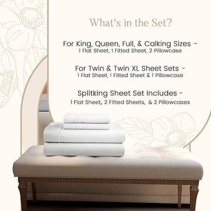 100% Cotton Sheets For King Size Bed, 800 Thread Count Sateen Weave Breathable Bed Sheets, Soft & Comfy Fully Elasticated Sheet & Pillowcase Sets, Machine Washable No Pill Fade Resistant- Semolina