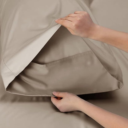 Bedsure Cooling Sheets Twin, Rayon Derived from Bamboo, PureWoven, Breathable & Soft Twin Sheets Set, Deep Pocket Up to 16 Inches, Hotel Luxury Silky Bedding for Hot Sleepers, Simply Taupe