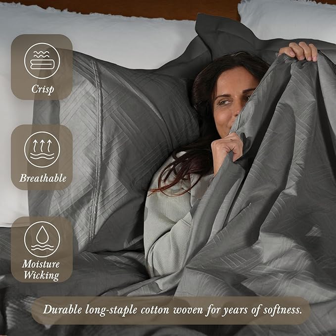 Threadmill Luxury 100% Cotton Full Bed-Sheets - 800 Thread Count Jacquard Celine Dark Grey, Better Than Egyptian Cotton,4 Pc Striped Bed Set, Damask Sheets with Elasticized Deep Pocket