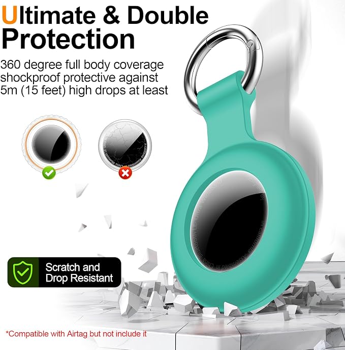 1|2|4Pack for Apple AirTag Holder with Keychain for Air Tag 2nd/1st Gen | Waterproof Air Tag Cover GPS Tracker Anti-Scratch Silicone Air-Tag Case for Pets,Kids,Luggages-Black+Black+Blue+Green