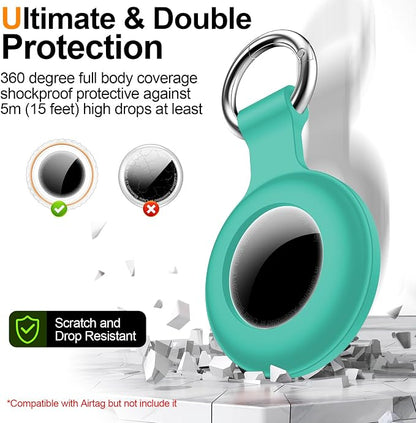 1|2|4Pack for Apple AirTag Holder with Keychain for Air Tag 2nd/1st Gen | Waterproof Air Tag Cover GPS Tracker Anti-Scratch Silicone Air-Tag Case for Pets,Kids,Luggages-Black+Black+Blue+Green