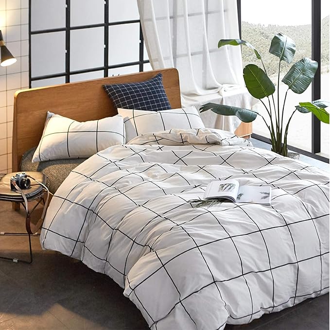 Houseri Black and White Plaid Comforter Set Full White Buffalo Checkered Bedding Comforter Full Size for Teen Boys Girls White Grid Comforter Preppy Gingham Geometric College Dorm Bed Comforters Full