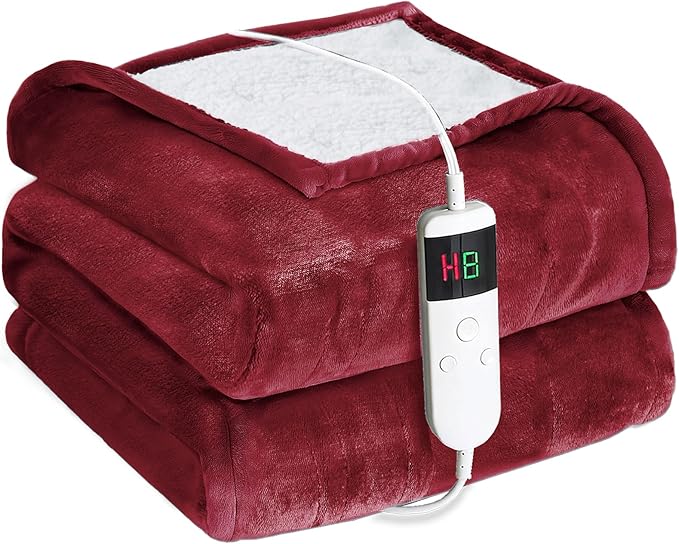 Electric Heated Blanket Twin Size 62''x84'' -Control Heating Blanket, Soft & Warm Flannel 10-Level Temperature Control, 8 Hours Auto Off, Rapid Heating & Overheat Protection