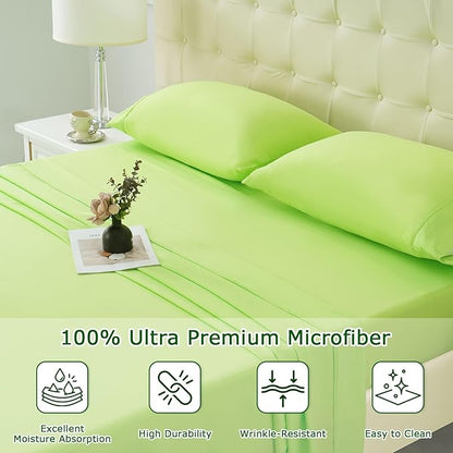 Full Size Bed Sheet Set - 4 Piece Soft Microfiber Sheets with Deep Pockets, Cooling Technology, and Wrinkle-Free Pillowcase. Hotel-Quality, Durable Bedding, Sharp Green