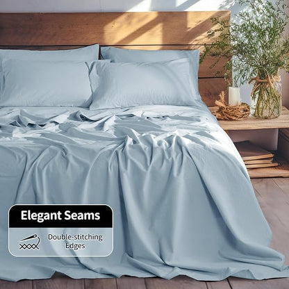 LBRO2M 100% Pure Linen Sheet Set Deep Pocket Up to 16" Bed Sheets Sets, Natural Flax Beddings Soft, Breathable, Comfortable for All Seasons 6 Pcs Sheet Set Cal King Size, Dusty Blue