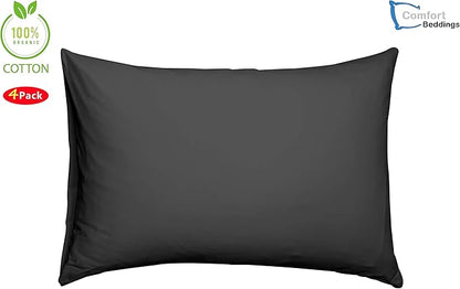 Comfort Beddings Queen Pillowcases Set of 4 – 100% Organic Cotton, 600 Thread Count Sateen, Soft & Comfy Pillow Covers with Envelope Closure, Grey, Queen Size 20 x 30 Inches