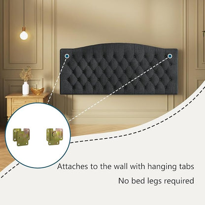 Furpopup Linen Upholstered Headboard Queen/Full Size Latest Model Wall Mount, Bed Frame Mount, Featuring High-Density Sponge Padding, Luxury Texture Easy Assembly Comfort and Style-Dark Gray