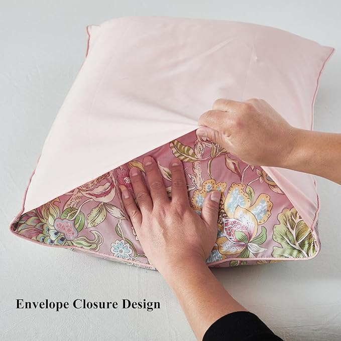 WINLIFE 100% Cotton Pillow Cases Set of 2 Blush Pink Floral Printed Pillowcase Envelope Closure Pillow Cover, Soft & Breathable (Queen, 20'' x 30'')