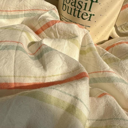 EAVD Retro Striped Duvet Cover Set Full Size 100% Cotton Vintage 3-Pieces Stripes Bedding Set with 2 Pillowcases Farmhouse Geometric Comforter Cover with Zipper Closure(Orange&Blue&Green, Full)