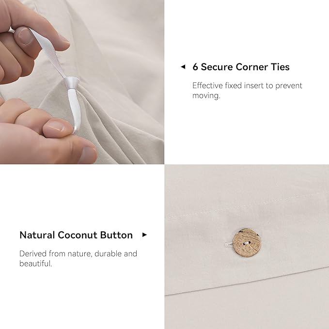 JELLYMONI Cotton Duvet Cover Cal King Size - Beige Comforter Cover with Button 100% Washed Cotton 3PCS Breathable Soft Solid Bedding Set Duvet Cover 104×98in & 2 Pillowcases (NO Comforter)