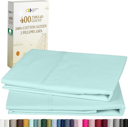 California Design Den 400 Thread Count 100% Cotton Pillowcases, Seafoam King Pillowcase Set of 2, Long - Staple Combed Pure Natural Cotton Pillow Cases, Soft & Silky Sateen Weave
