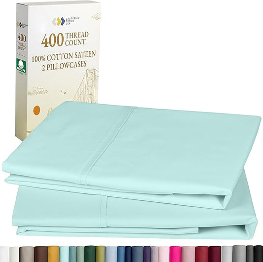 California Design Den 400 Thread Count 100% Cotton Pillowcases, Seafoam King Pillowcase Set of 2, Long - Staple Combed Pure Natural Cotton Pillow Cases, Soft & Silky Sateen Weave