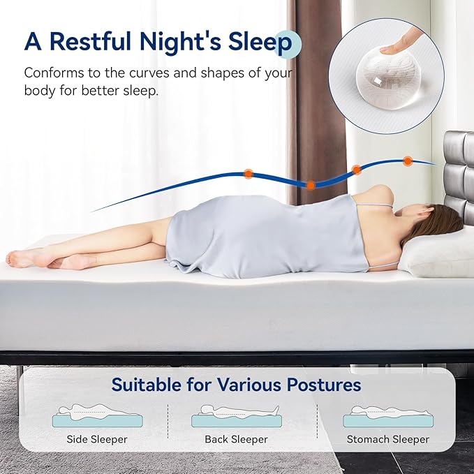Amazon Basics Memory Foam Mattress, Soft Plush Feel, Breathable, 10 Inch, Twin, White/Grey