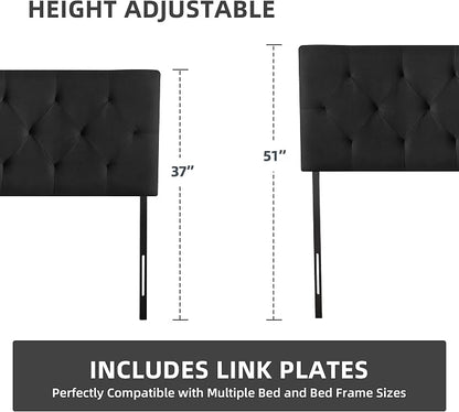 Linen Headboard King Size, Adjustable Height Headboard 37-51 in, Black | Diamond Tufting Solid Wood King Headboards, Durable Metal Legs, Upholstered King Head Board for Bed Frame, Modern Fabric