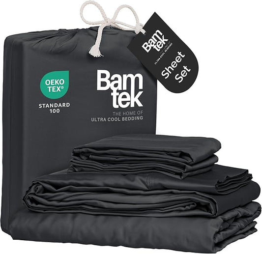 Viscose Bamboo Sheets Queen Size 4PC Set - Cooling Bedding for Hot Sleepers with Moisture Wicking Technology - Silky Soft 18 Inch Deep Pocket - Charcoal 60"x 80"