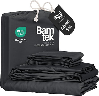 Viscose Bamboo Sheets King Size 4PC Set - Cooling Sheets for Hot Sleepers with Moisture Wicking Technology - Silky Soft 18 Inch Deep Pocket - Charcoal 76"x 80"