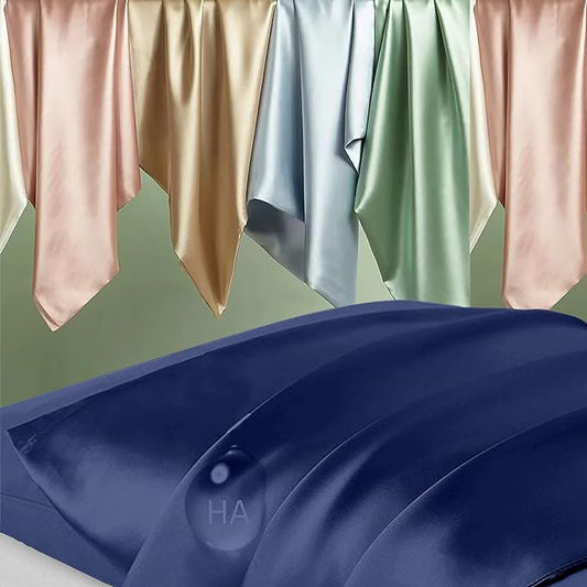 Silk Pillowcase 2 Pack, Mulberry Silk Pillow Cases Queen Size Set of 2, Anti Acne Silk Pillowcase for Hair and Skin, Natural Silk Satin Pillowcases Gifts for Women Men 2 Pack with Zipper, Navy Blue