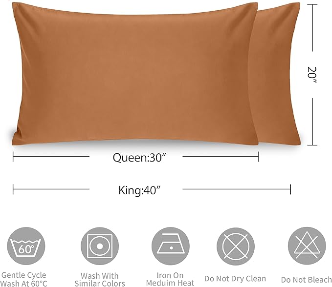 Simple&Opulence 100% Linen Pillowcases Basic Style Solid Color Set of 2, King Size Stone Washed Flax Pillow Cover Envelope Closure (20''x40'', Rust)