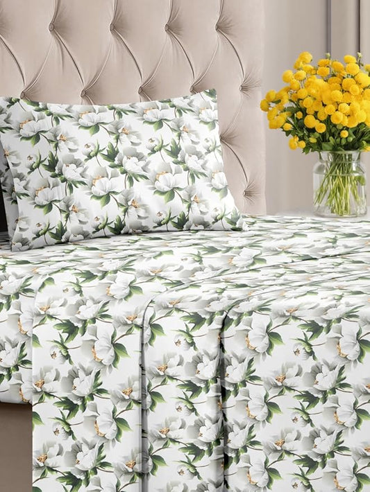 Floral Sheets - Flower Print Bed Sheet Set - 1 Flat, 1 Fitted & 1 Pillowcase w/ Deep Pockets - Comfy, Cozy, Wrinkle & Fade Free - Boho Botanical Bedding - Soft, Breathable & Cooling - Twin XL Size Set