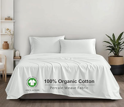 RUVANTI 100% Organic Cotton Sheets Queen Size, Percale Weave, GOTS Certified, 4-Piece Set, Deep Pocket 15", Crisp & Breathable, Soft Durable Bedding, Sábanas Algodón Orgánico – Bit of Blue