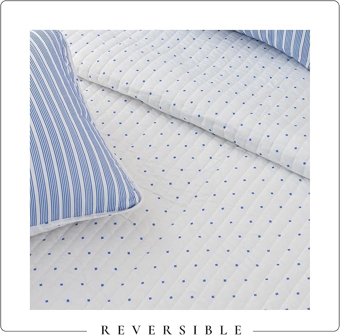 Great Bay Home Striped Quilt Set - 3-Piece King/California King Size Pattern Bedding Set - Lightweight, All-Season, Reversible Bedspread (Blue)