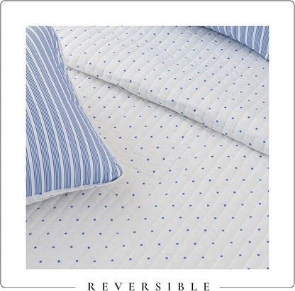 Great Bay Home Striped Quilt Set - 2-Piece Twin/Twin XL Size Pattern Bedding Set - Lightweight, All-Season, Reversible Bedspread (Blue)