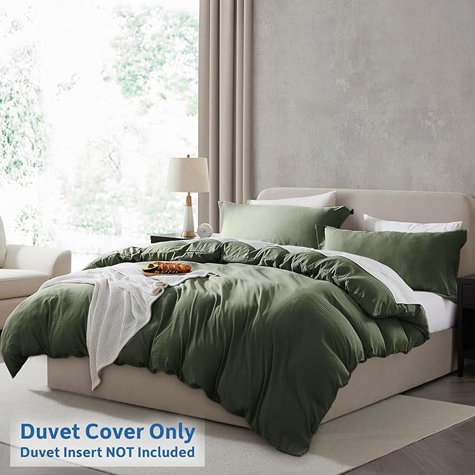 Nestl Twin Duvet Cover Set - Soft Prewashed Olive Green Duvet Cover Twin/Twin XL, 2 Piece, with Zipper Closure, 1 Duvet Cover 68x90 inches and 1 Pillow Sham