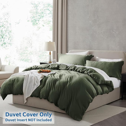 Nestl Twin Duvet Cover Set - Soft Prewashed Olive Green Duvet Cover Twin/Twin XL, 2 Piece, with Zipper Closure, 1 Duvet Cover 68x90 inches and 1 Pillow Sham