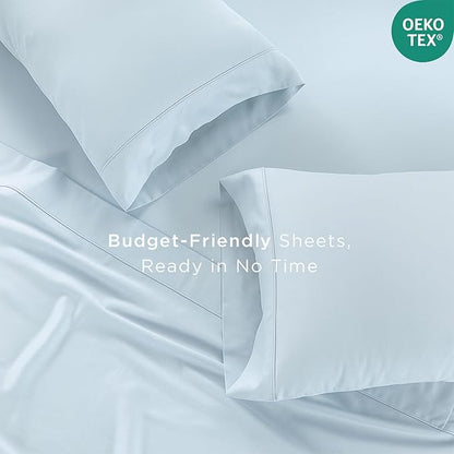 Threadmill Cotton Twin Sheet Set | 100% Cotton Sheets for Twin Size Bed | Solid Sateen Twin Bed Sheets Set with 16” Deep Pocket | Soft Breathable 3-Piece Cooling Sheet Set | Light Blue