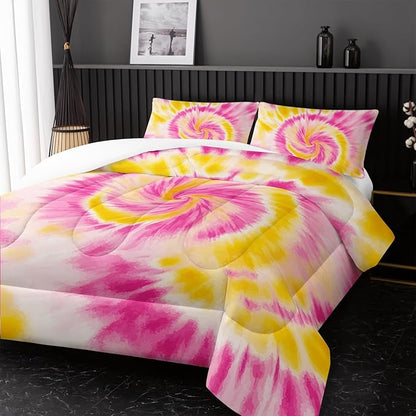 Pink Tie-dye Comforter Sets Twin Size,Abstract Modern Art Bedding Set for Your Room,Graffiti Soft Lightweight Quilted Set All Season 1 Comforter and 2 Pillowcases