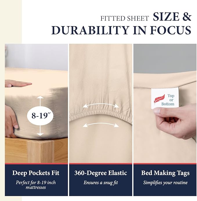 Ashton Sheets 100% Egyptian Cotton Sheets King Size - 1200 Thread Count King Size Sheets Set Egyptian Cotton, 4 PC Luxury Bedsheet (Taupe), Soft, Cooling, 17" Deep Pocket Sateen Weave Bedsheet Set