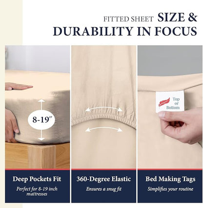 Ashton Sheets 100% Egyptian Cotton Sheets King Size - 1200 Thread Count King Size Sheets Set Egyptian Cotton, 4 PC Luxury Bedsheet (Taupe), Soft, Cooling, 17" Deep Pocket Sateen Weave Bedsheet Set