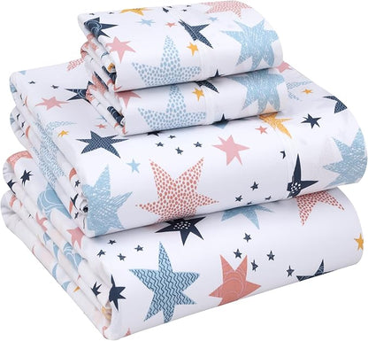 RUVANTI 100% Cotton Sheets – Full Size Percale Bedding, Cooling & Breathable Floral Design, Durable with a Crisp, Soft & Comfortable Feel, 16" Deep Pocket, 4-Piece Set, Fault Star