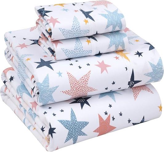 RUVANTI 100% Cotton Sheets – Full Size Percale Bedding, Cooling & Breathable Floral Design, Durable with a Crisp, Soft & Comfortable Feel, 16" Deep Pocket, 4-Piece Set, Fault Star
