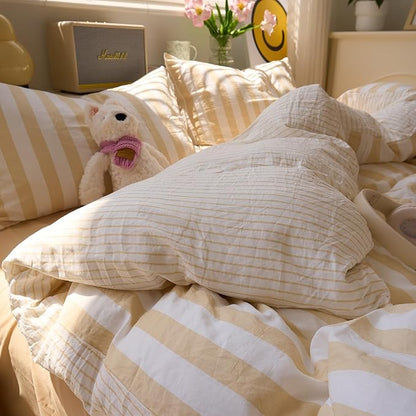 Salmon Pink Striped Duvet Cover Set Twin XL Hotel Pattern Comforter Cover Twin XL Boho Cute Dorm Cozy Duvet Cover with 2 Pillow Cases Neutral Teen Girl Bedding Washed Microfiber Duvet Protector