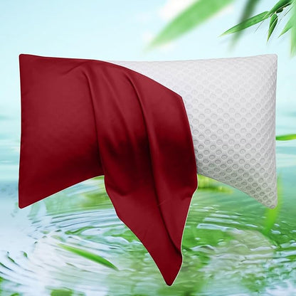 Cooling Side Sleeper Pillow Cases - Curved Rayon Derived from Bamboo Pillowcase Cover- Breathable Silky Soft Pillowcase for Hot Sleepers Hair and Skin, King Size 1 Piece, 20 * 36 Inches Red