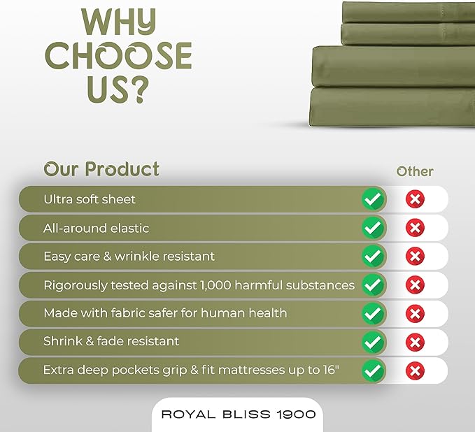 Queen Sheet Set - 4 Piece Bedding - Wrinkle Free, Queen Sheet Set Deep Pocket, Sheets Queen Size Bed Set 1800 Series Cooling Sheets (Queen, Sage)